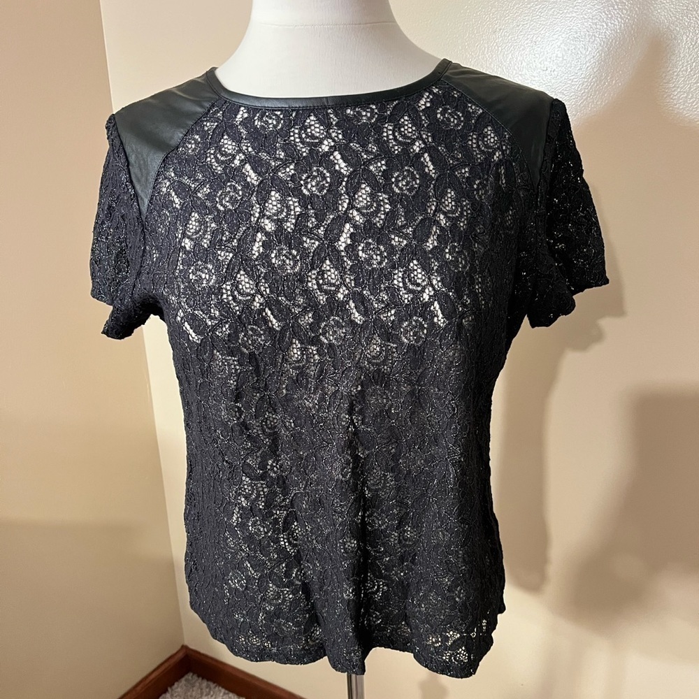 Generation Love Black Lace Short Sleeve Shirt Sz M
